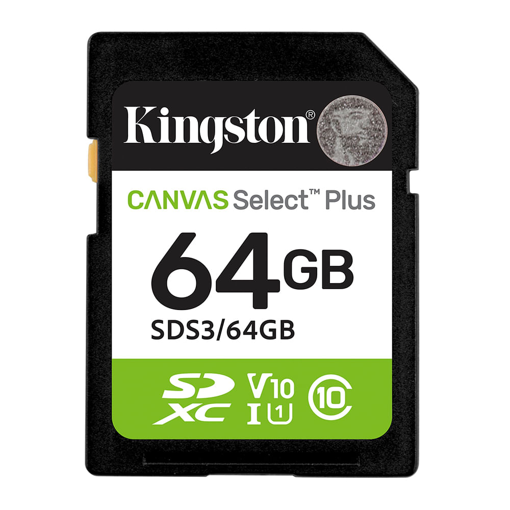 Tarjeta SDXC Kingston Canvas Select Plus Gen3 64GB, U1 V10, 100 MB/s